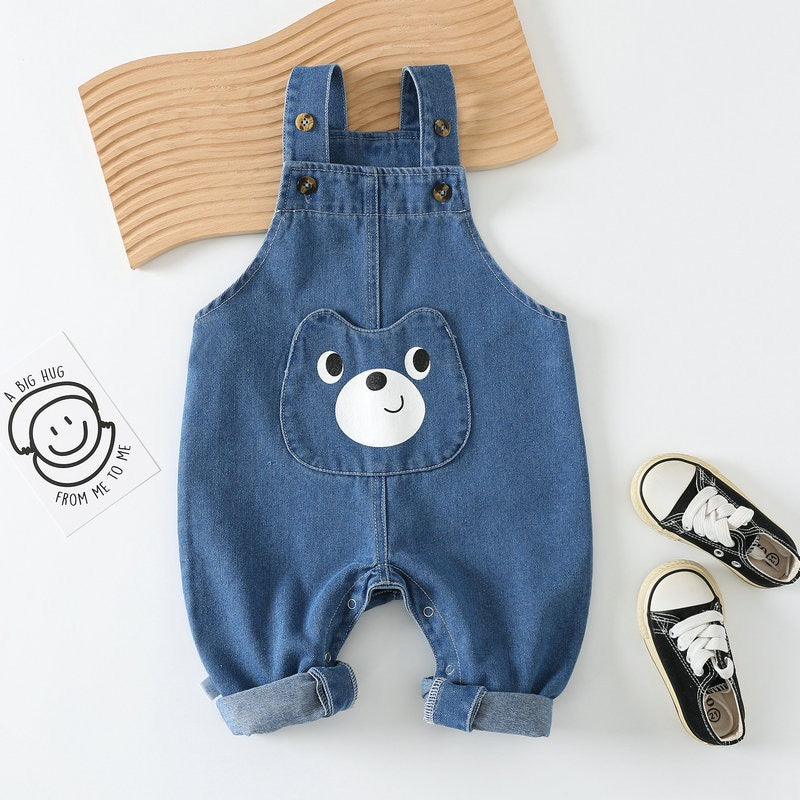 Children's Denim Romper with Teddy Bear