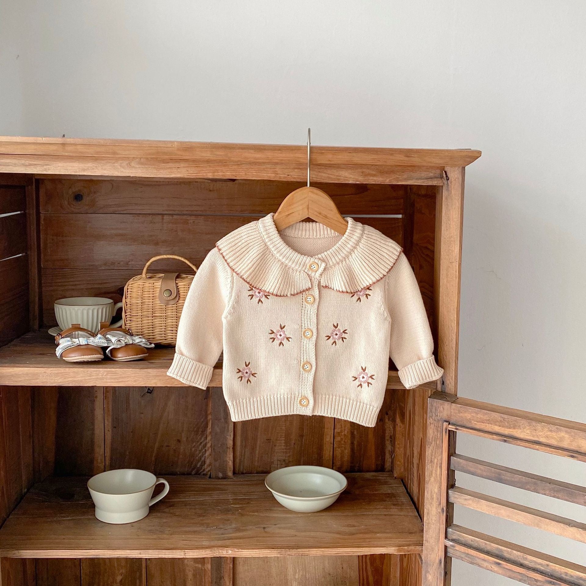Children's Knitted Cardigan with Little Flowers