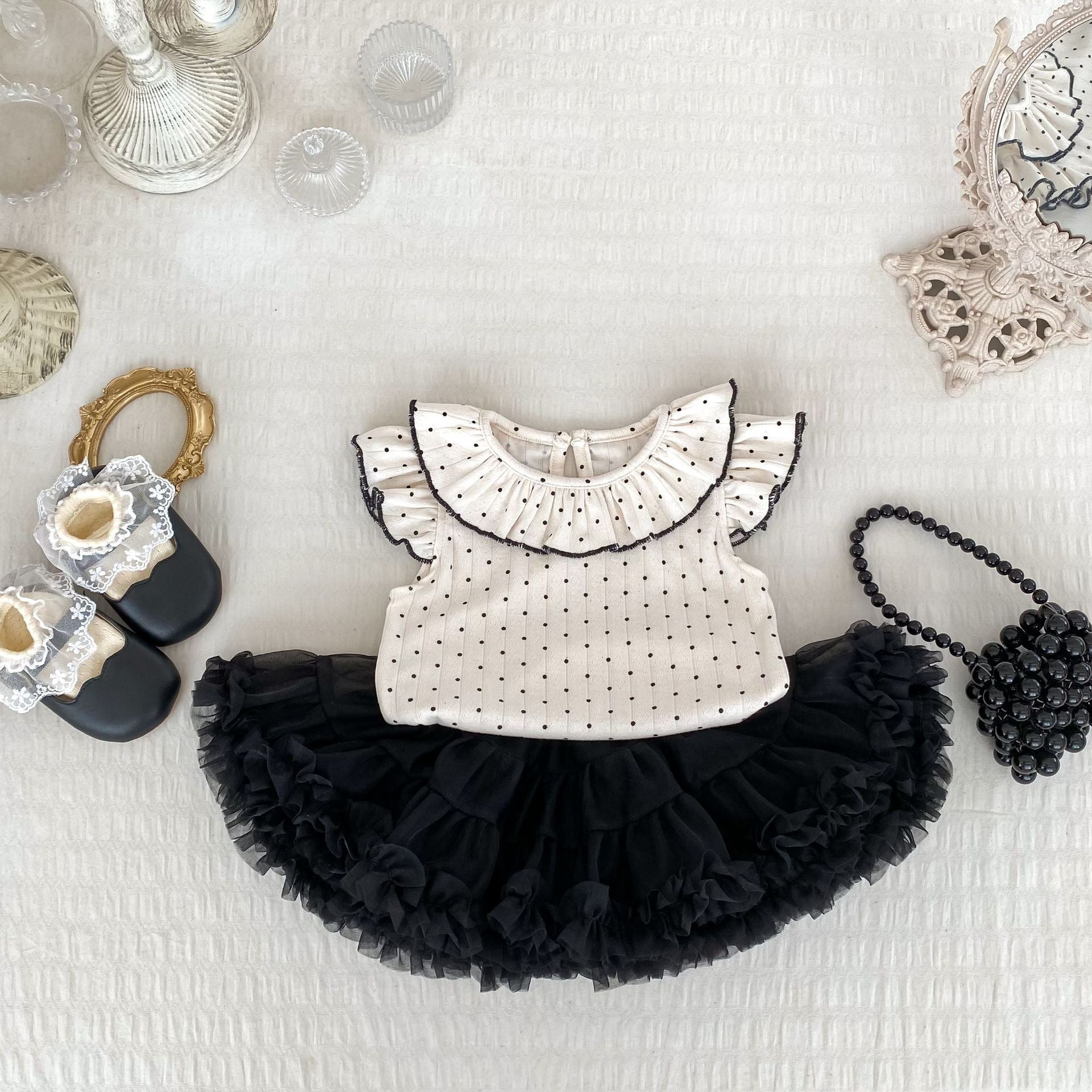Girls' Polka Dot Outfit with Tulle Skirt
