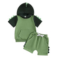 Completo T-shirt con cappuccio e pantaloncini dinosauro per neonato
