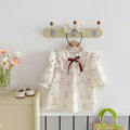 Ruffle Lace Bodysuit Bow Long Sleeve Floral Dress