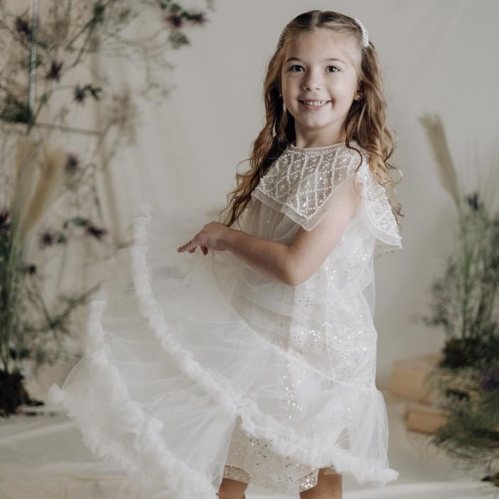 Vestito glitterato per bambine con ruches