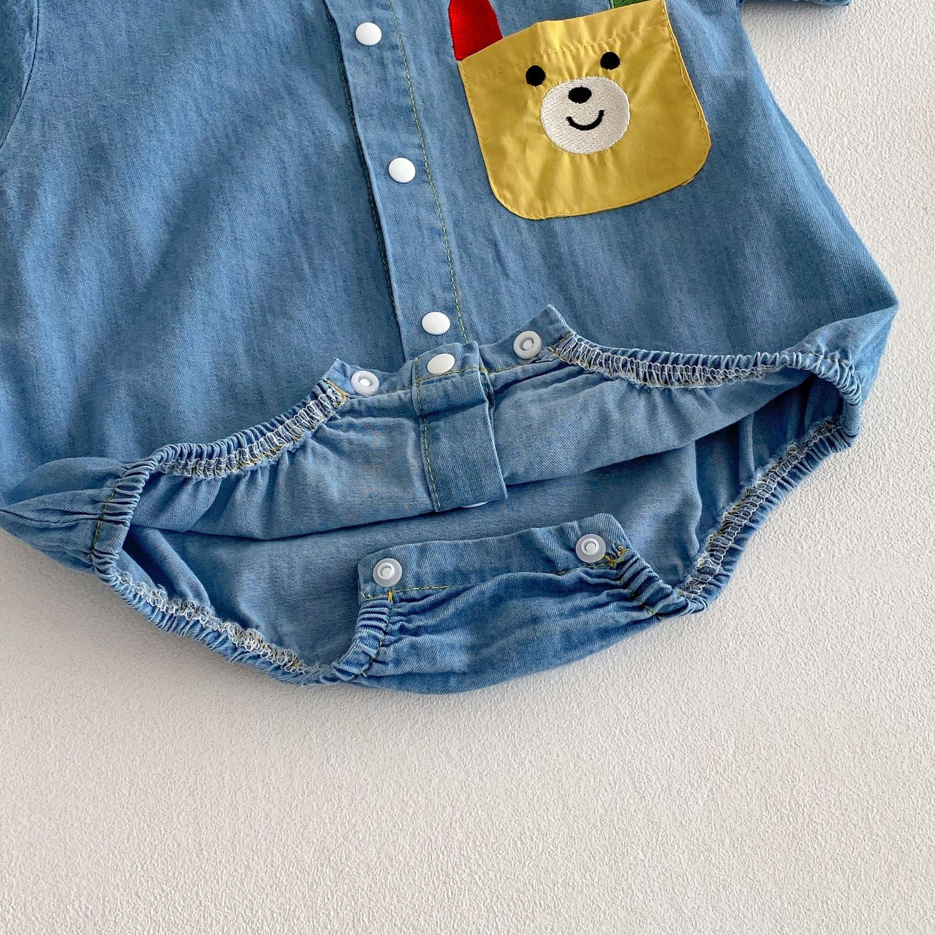 Baby Bodysuit with Teddy Bear Print, Denim