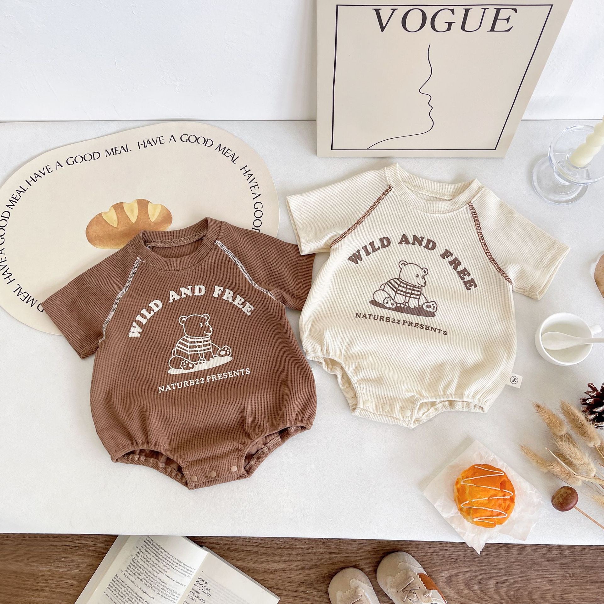 Baby Summer Bodysuit with Teddy Bear Design