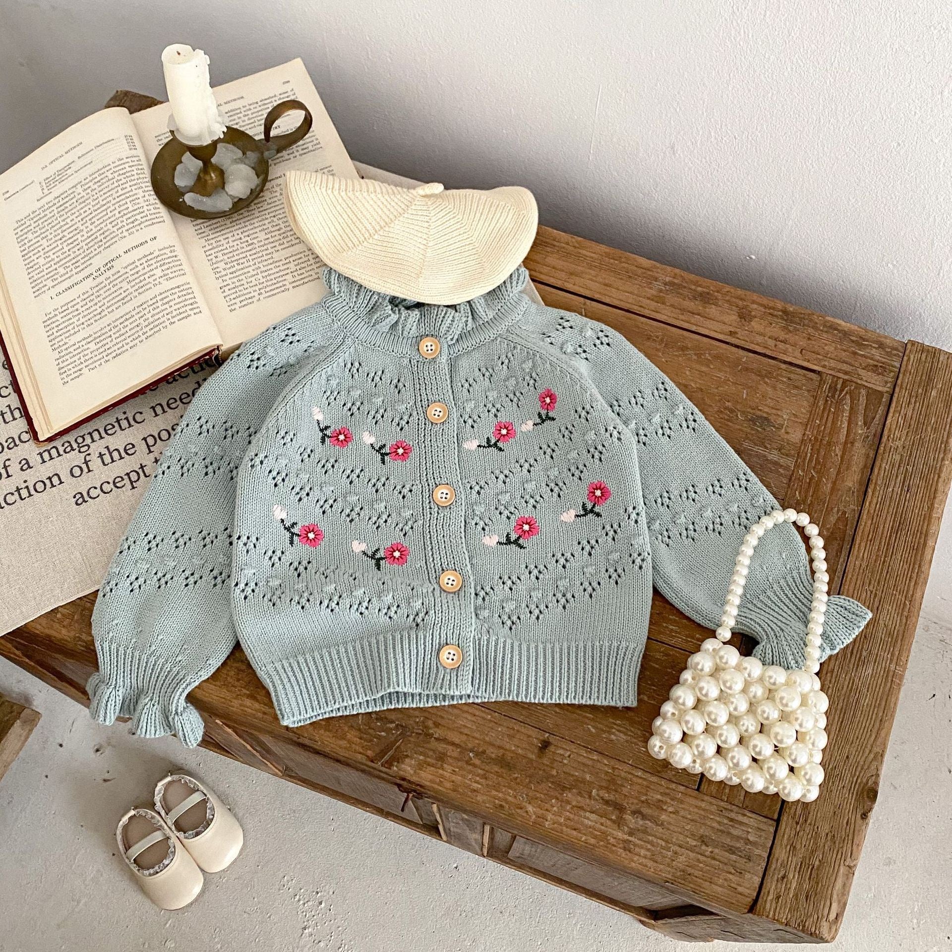 Children's Knitted Cardigan with Flowers