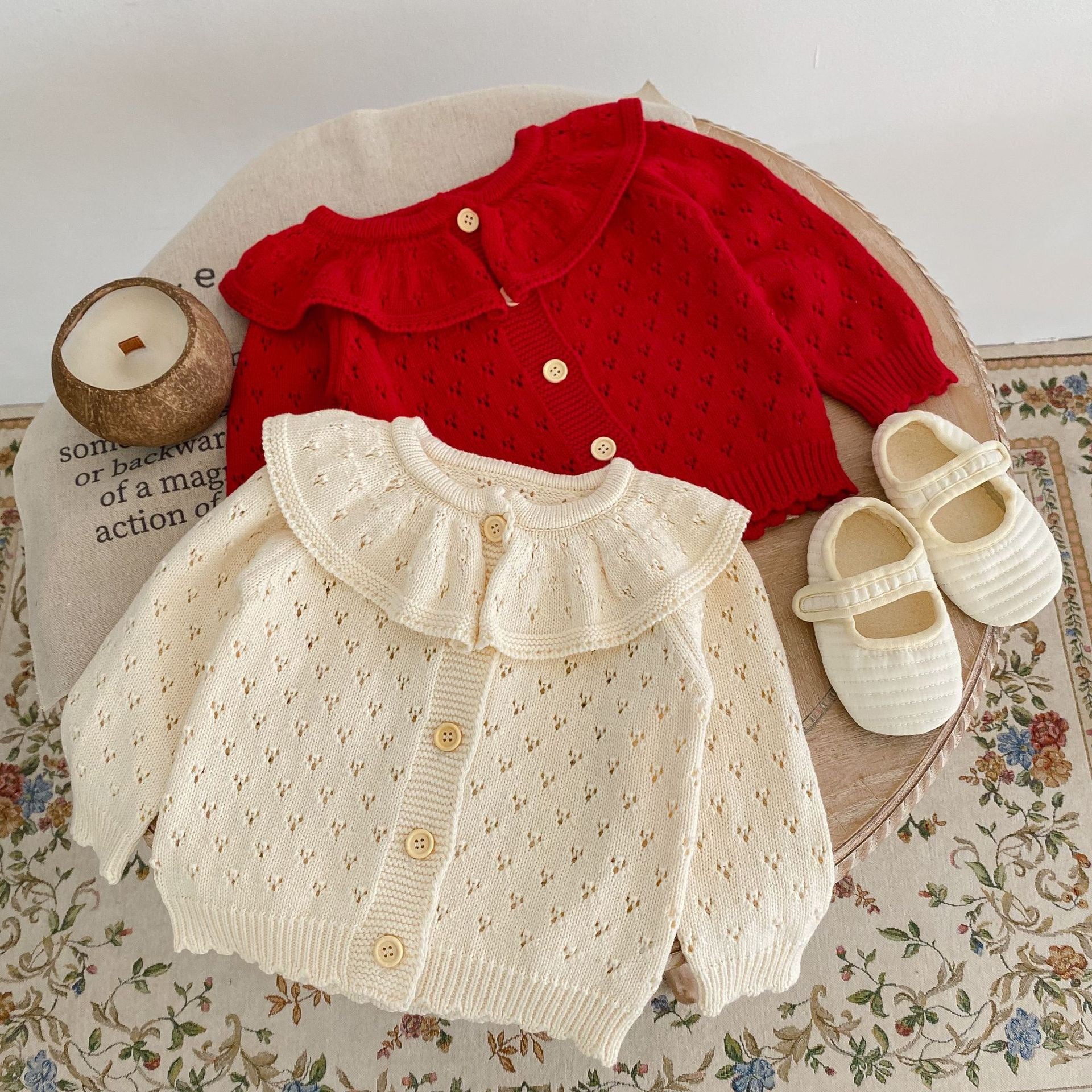 Baby Girls Retro Ruffle Collar Knitted Cardigan