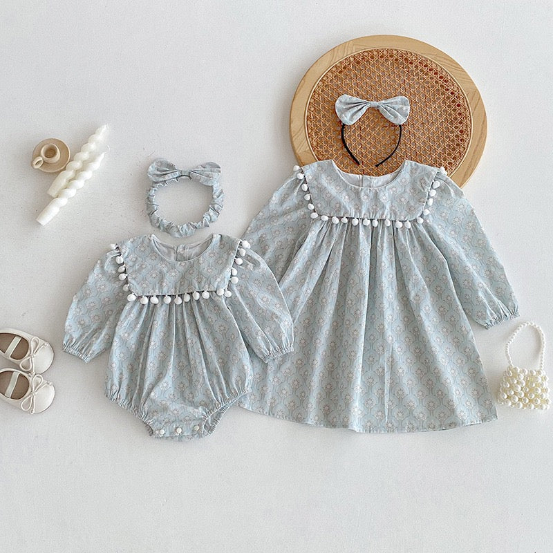 Long Sleeved Kids Clothes Autumn Triangle Sisters Dress