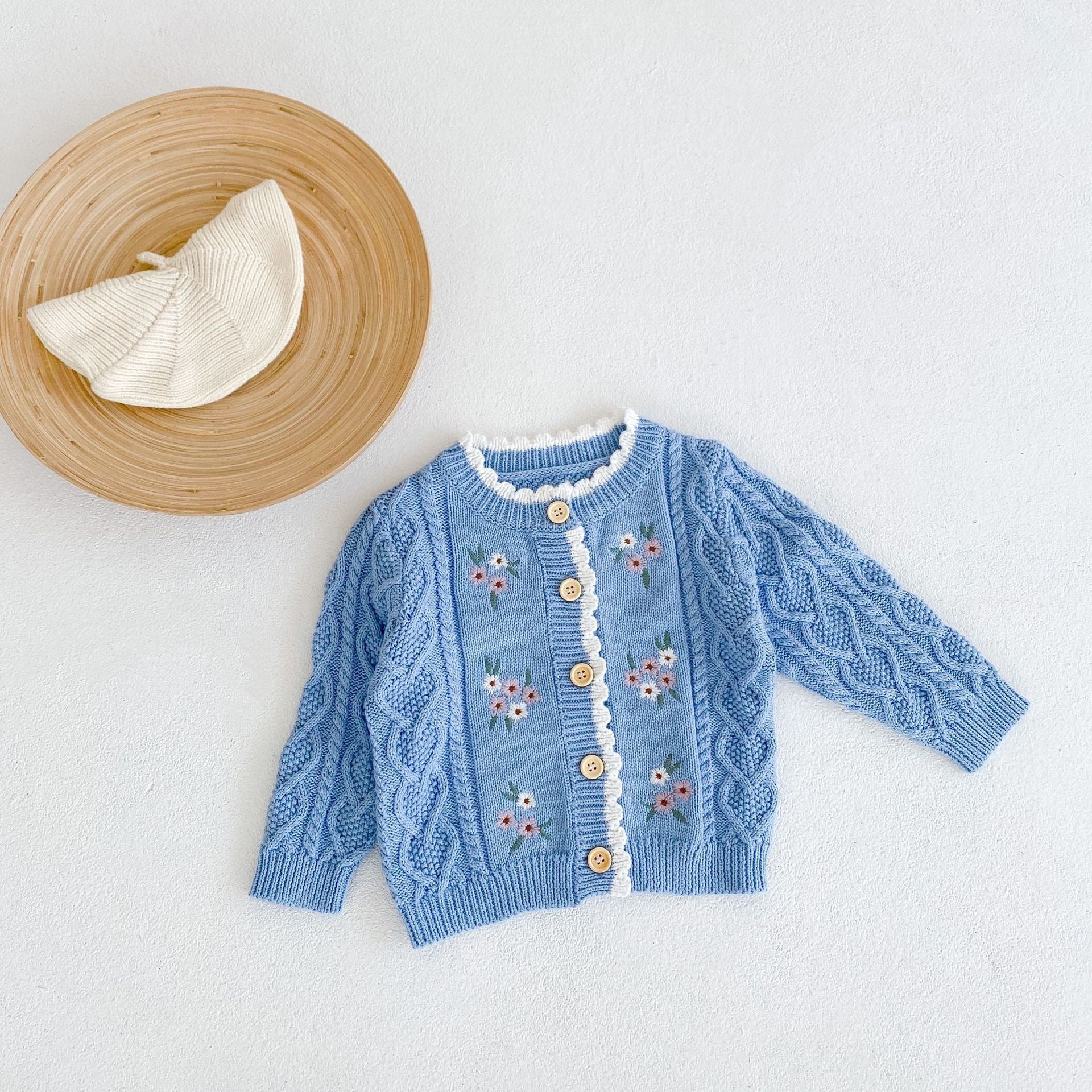 Children's Knitted Cardigan with Little Flowers