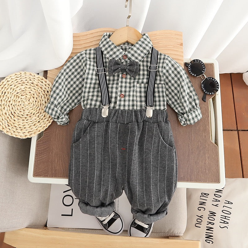 Toddler Boy White Shirt & Suspender Pants Set