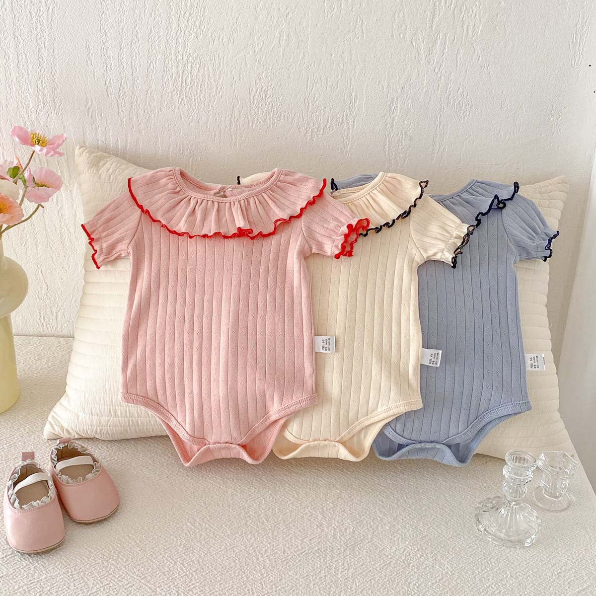 Baby Cotton Ruffle Collar Ribbed Romper