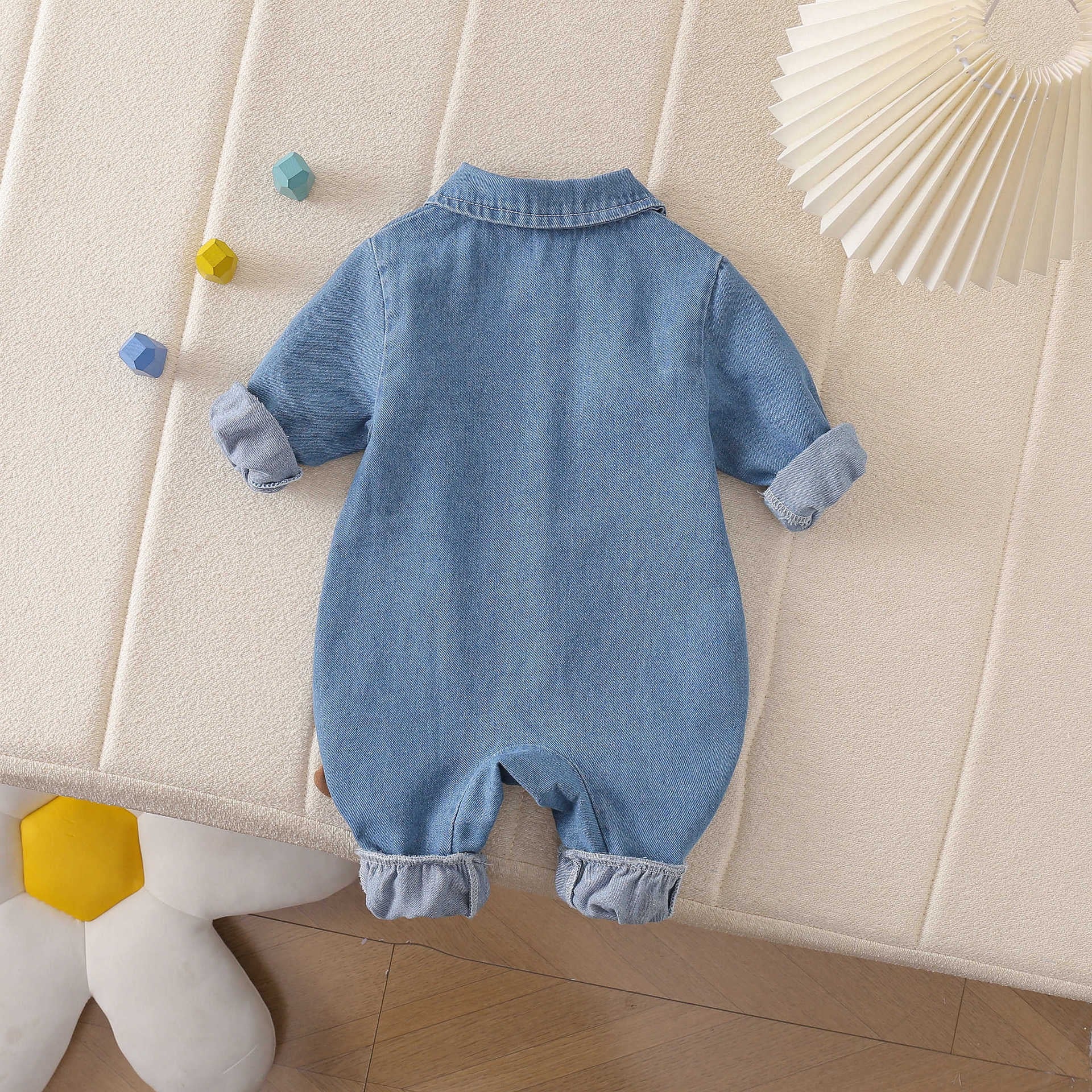 Baby Denim Romper Lapel Lying Bear Long Sleeve