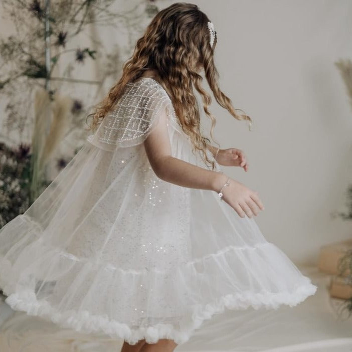 Vestito glitterato per bambine con ruches