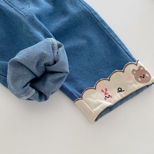 Baby Girls Embroidery Rolled Jeans