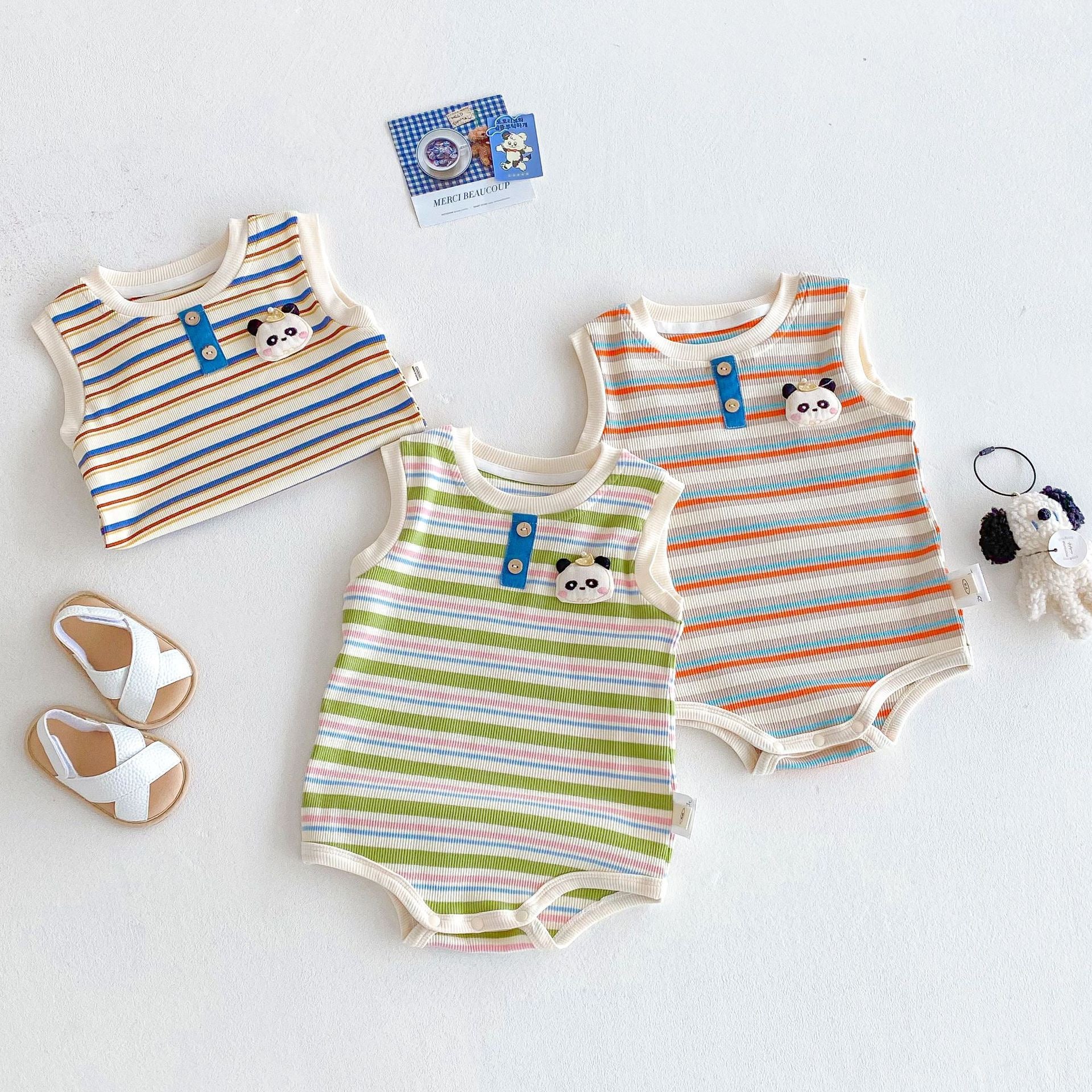 Baby Cartoon Striped Vest Romper