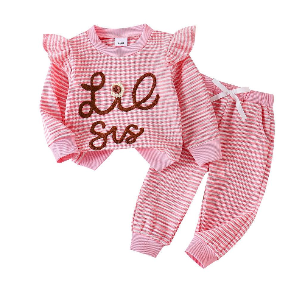 Toddler Girl Valentine Striped Heart Embroidered Set