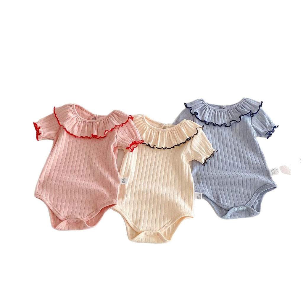Baby Cotton Ruffle Collar Ribbed Romper