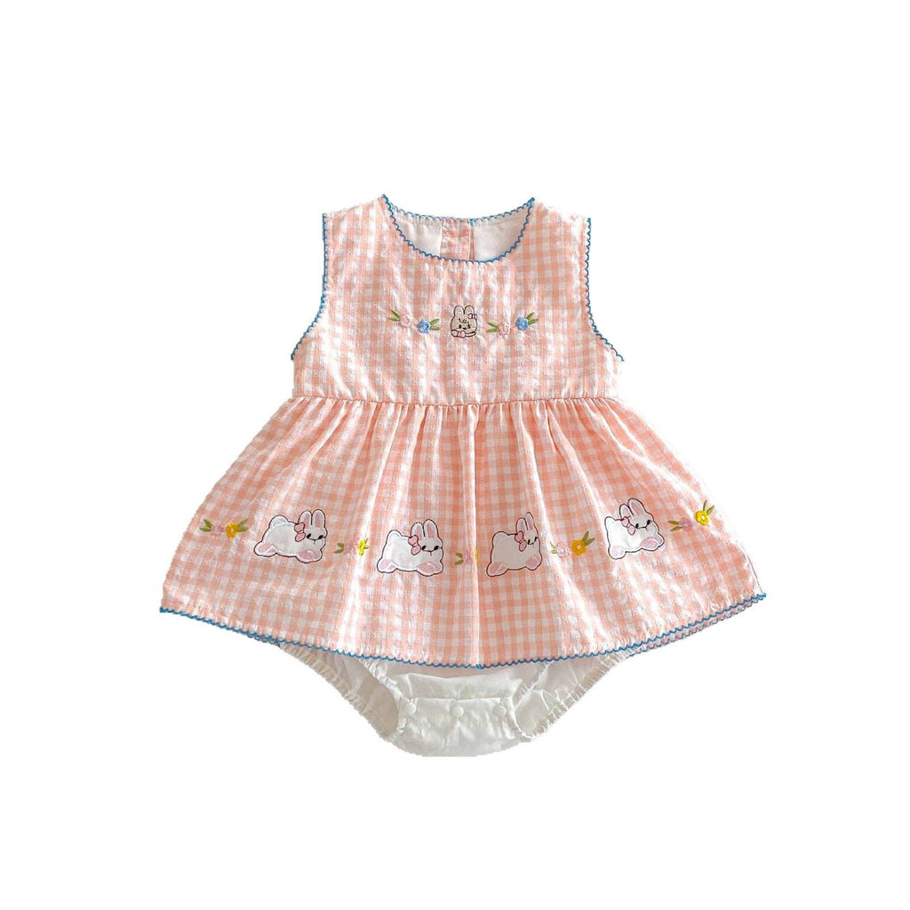 Baby Girl Floral Bunny Plaid Romper