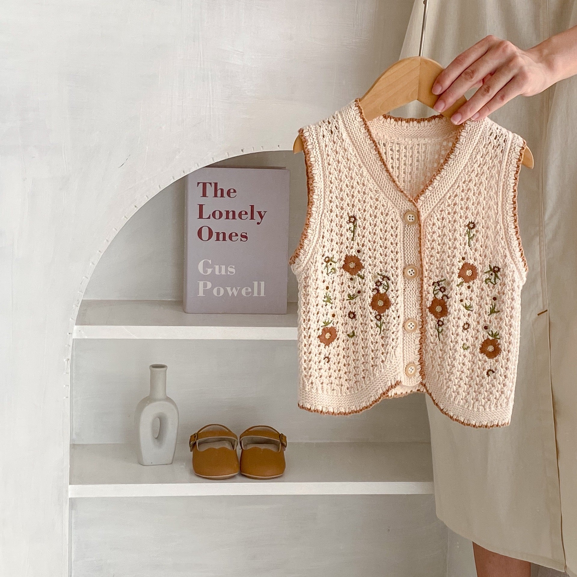 Baby Girls Embroidered Floral Knitted Vest Cardigan