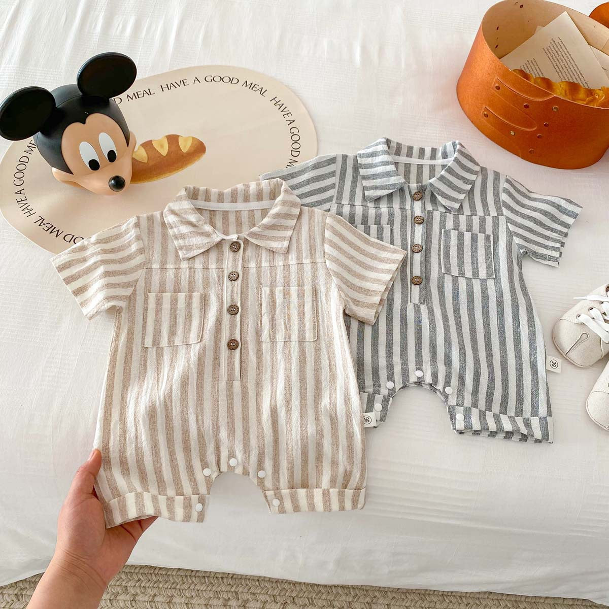 Baby Boys Striped Collared Romper