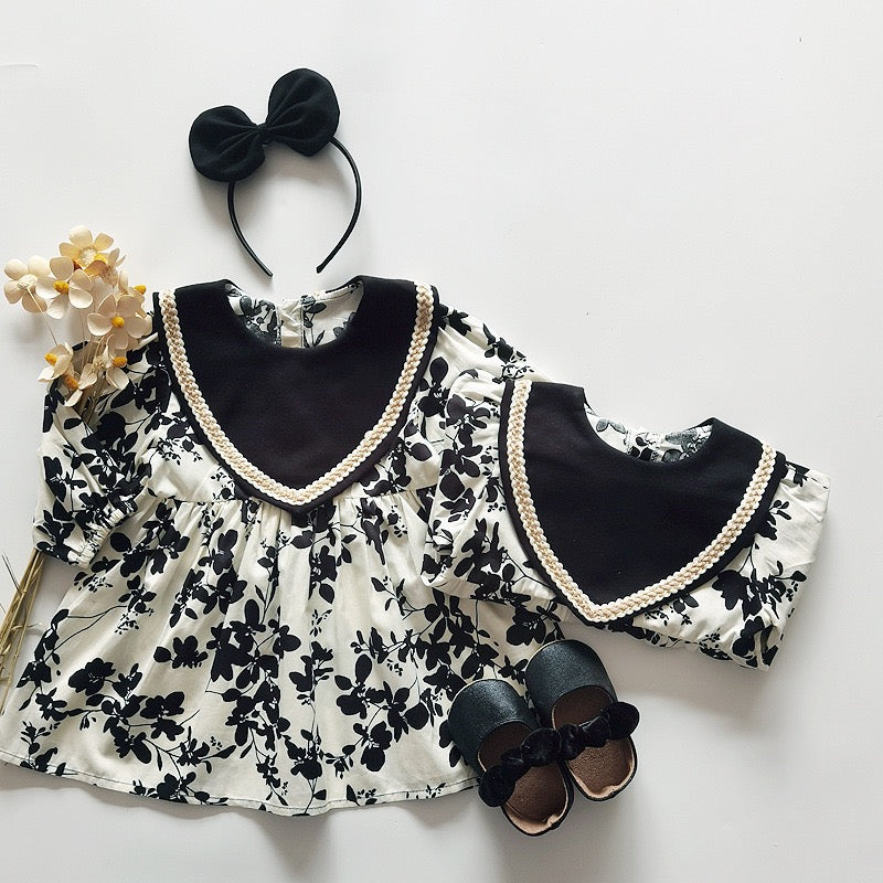 Black Floral Bodysuit/Dress for Women