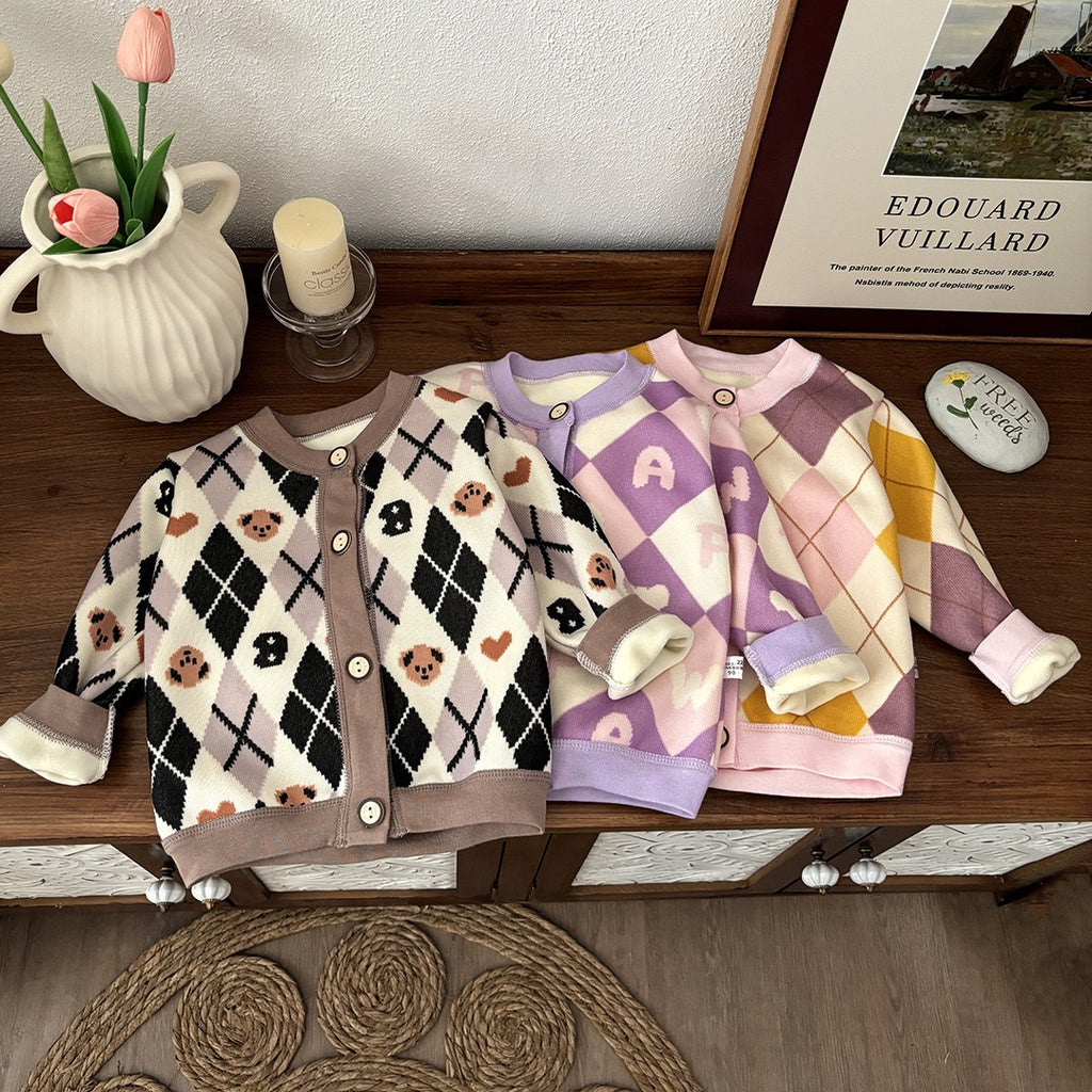 Kids Fashion Knitted Velvet Coat
