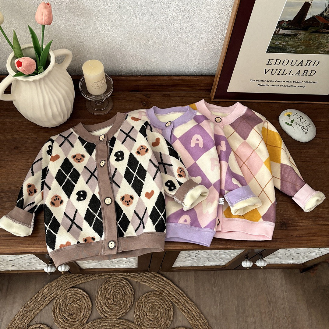 Kids Fashion Knitted Velvet Coat