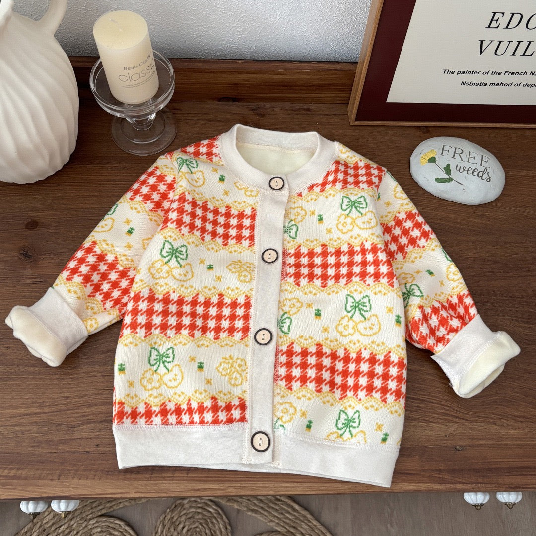 Kids Fashion Knitted Velvet Coat