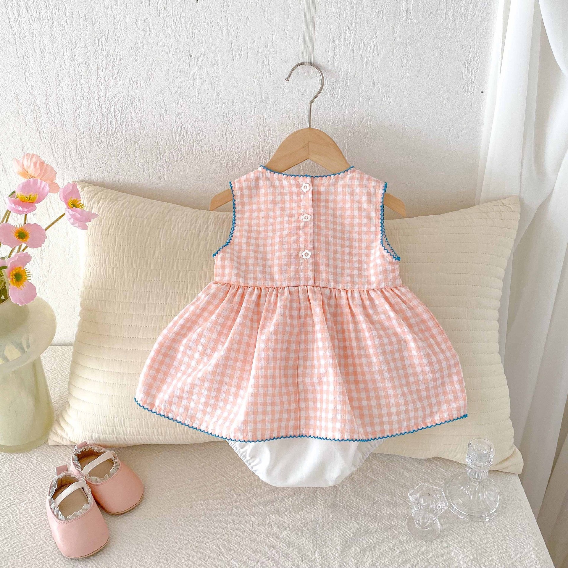 Baby Girl Floral Bunny Plaid Romper