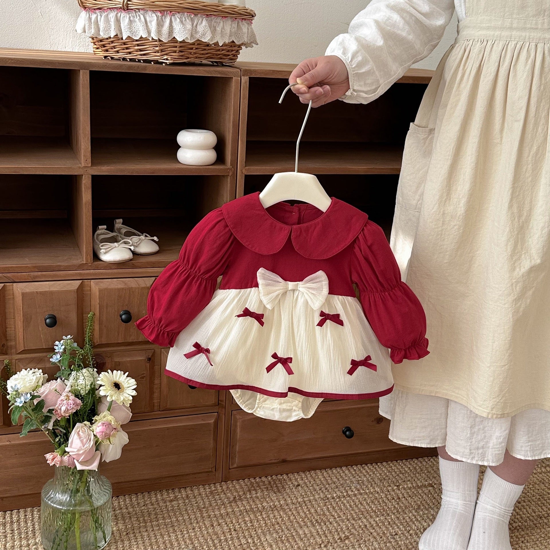 Baby Girl Red Bow Bodysuit Dress
