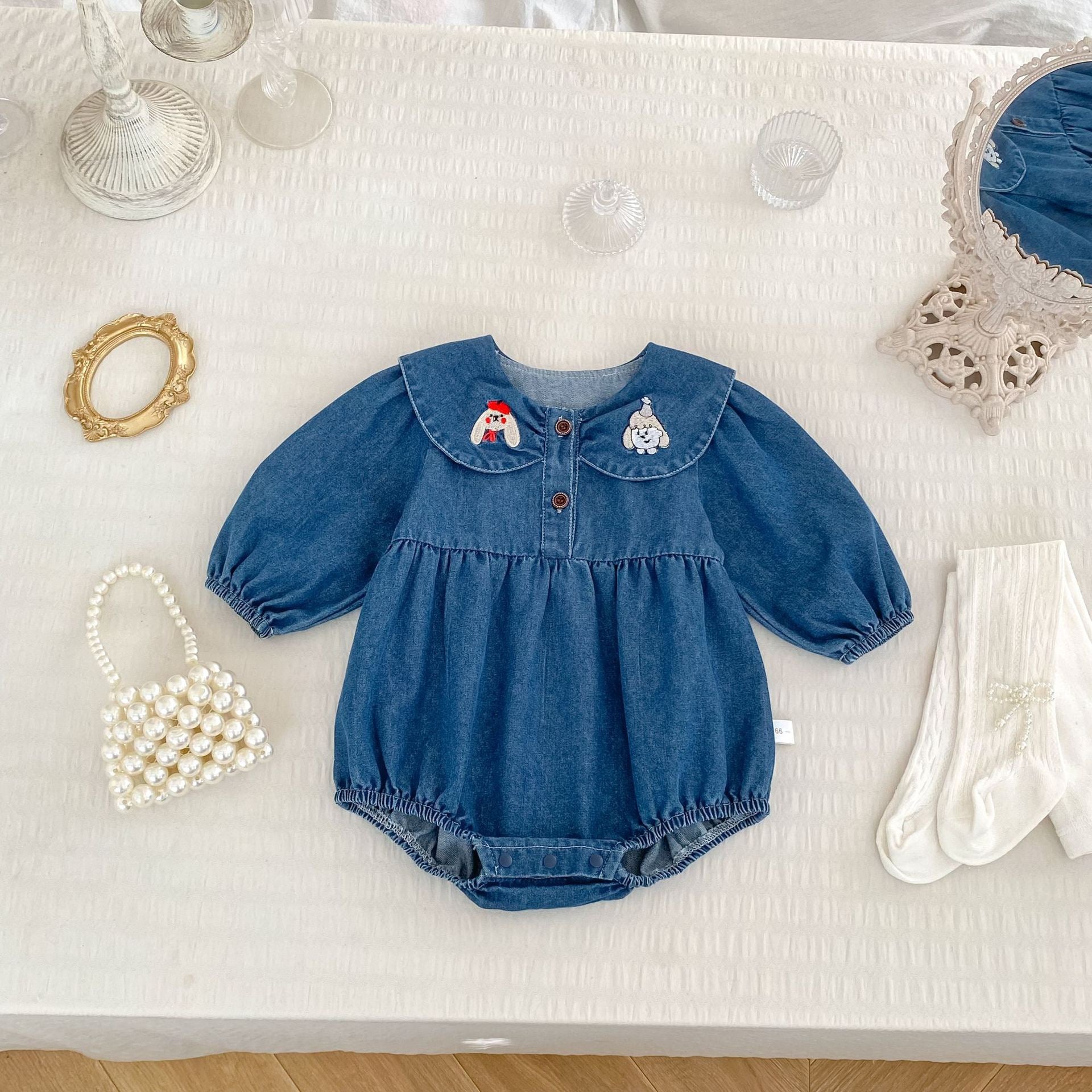 Baby Girl Cartoon Embroidery Denim Dress
