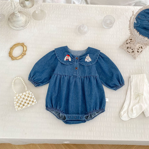 Baby Girl Cartoon Embroidery Denim Dress