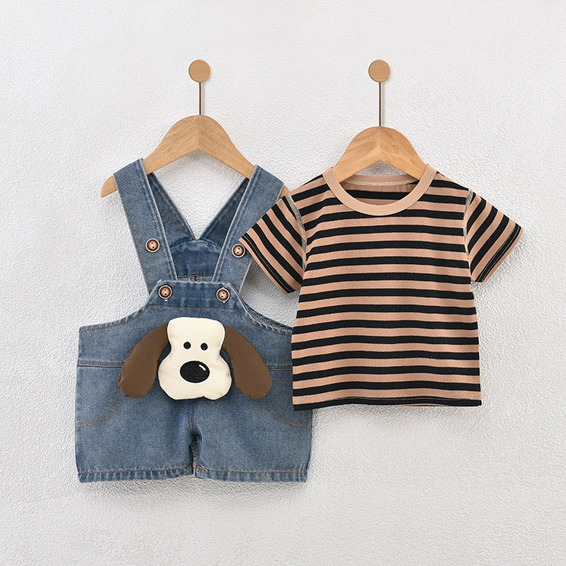 Salopette con T-shirt per cuccioli/anatroccoli