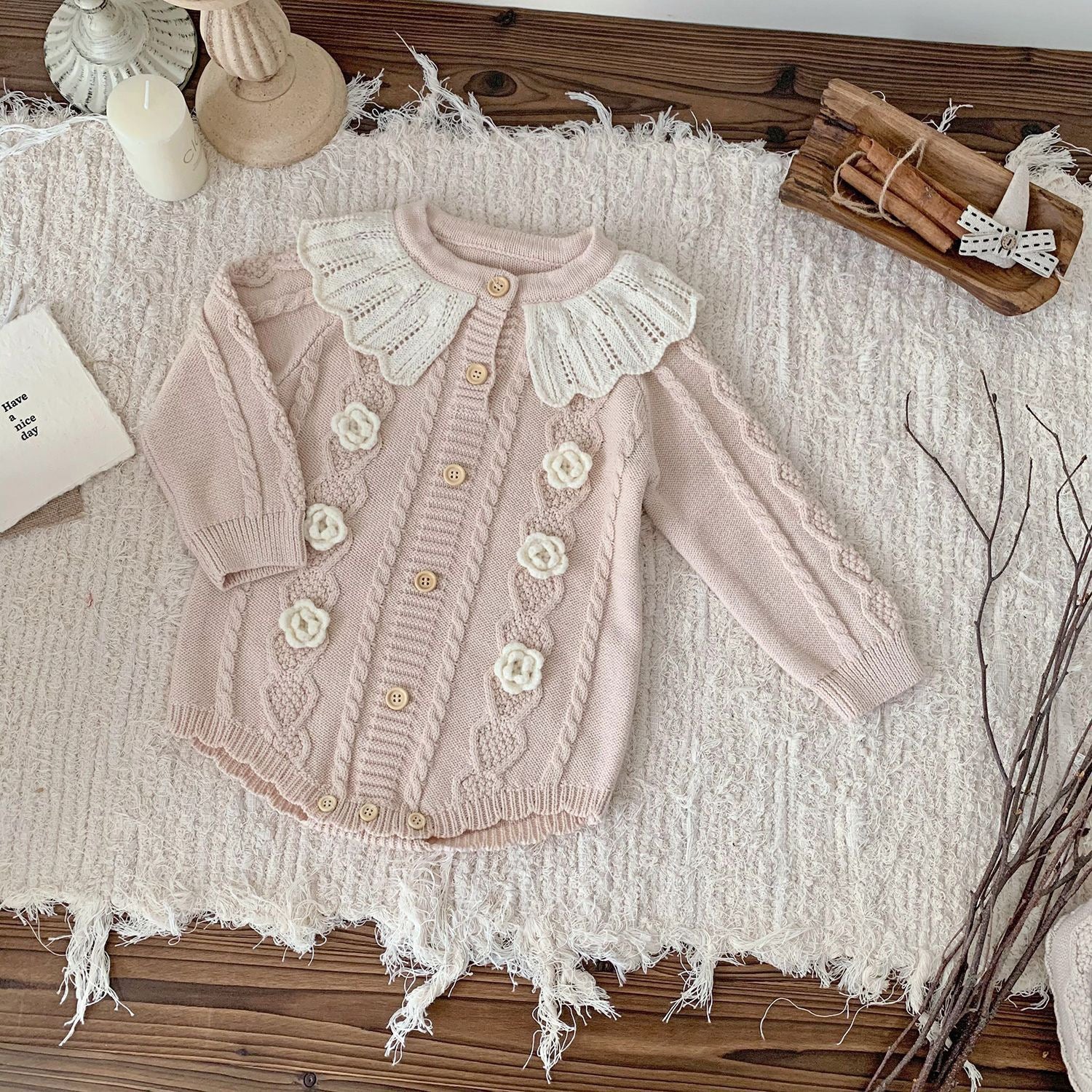 Baby Knitted Bodysuit with Little Flowers