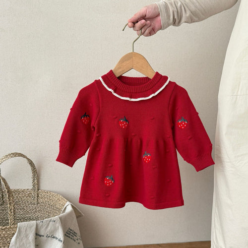 Baby Girls Strawberry Embroidered Knit Sweater Dress