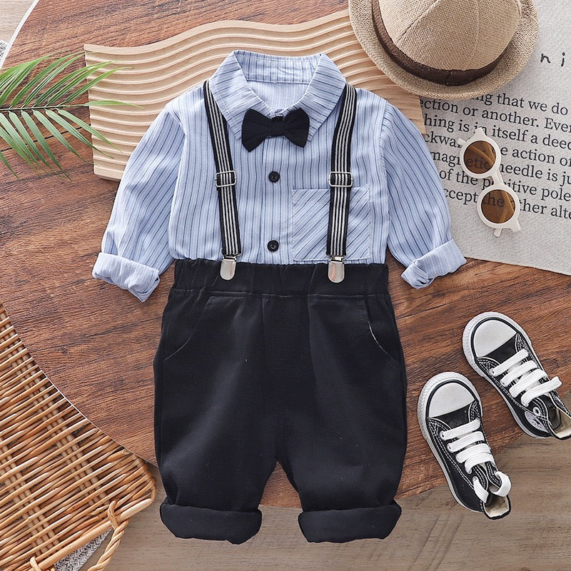 Toddler Boy White Shirt & Suspender Pants Set