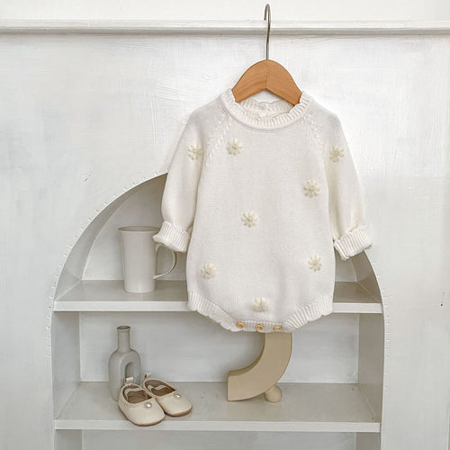 Baby Knitted Cotton Bodysuit with Crochet Flower