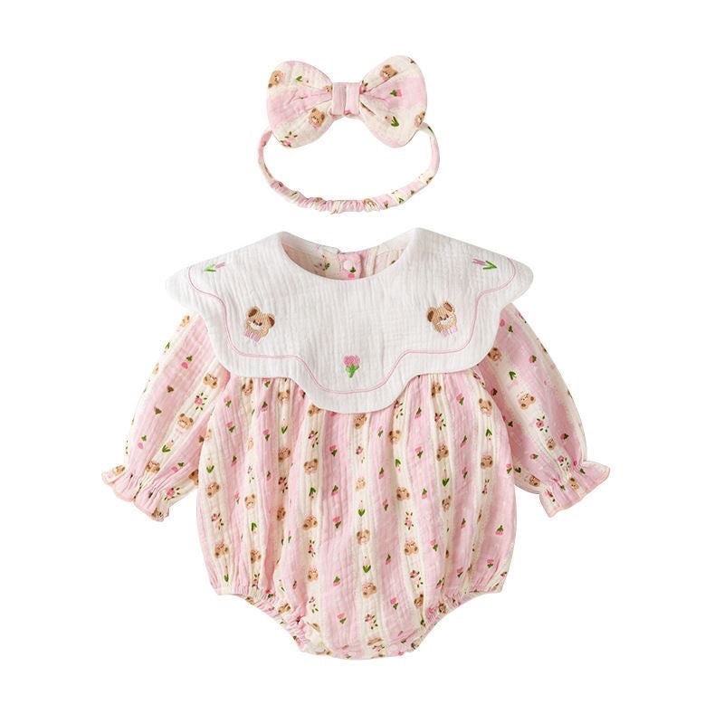 Baby Girl Bear Embroidery Ruffle Romper