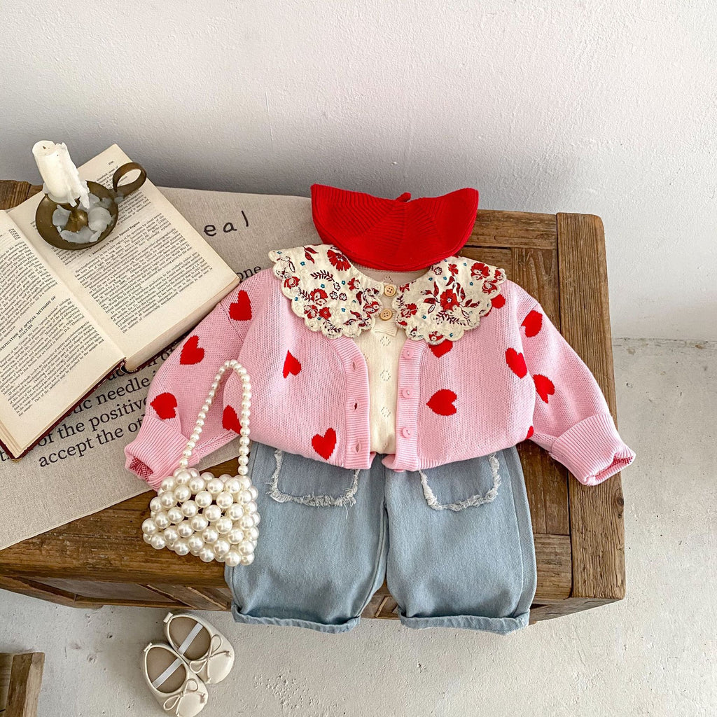 Pink Children's Cardigan with Hearts