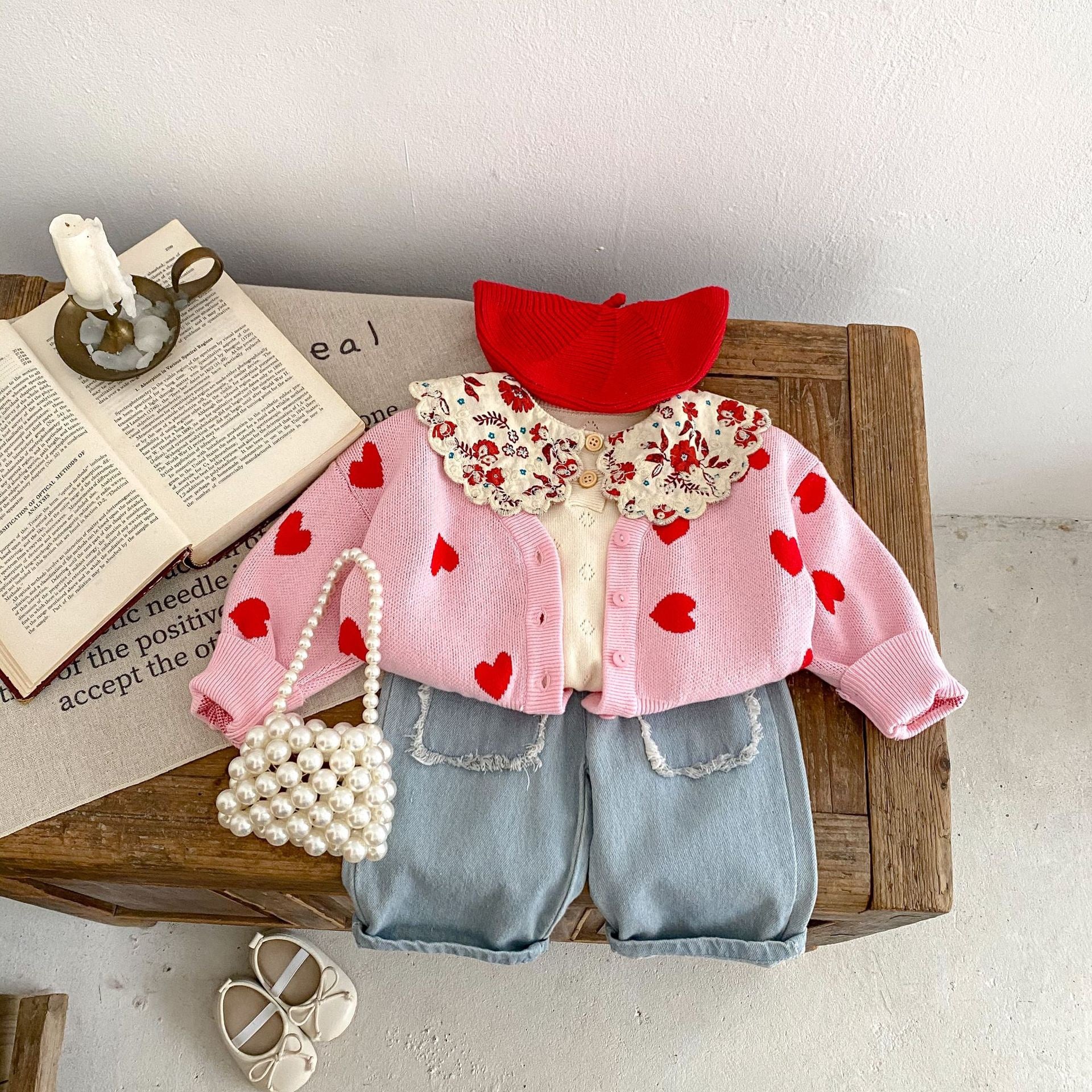 Pink Children's Cardigan with Hearts