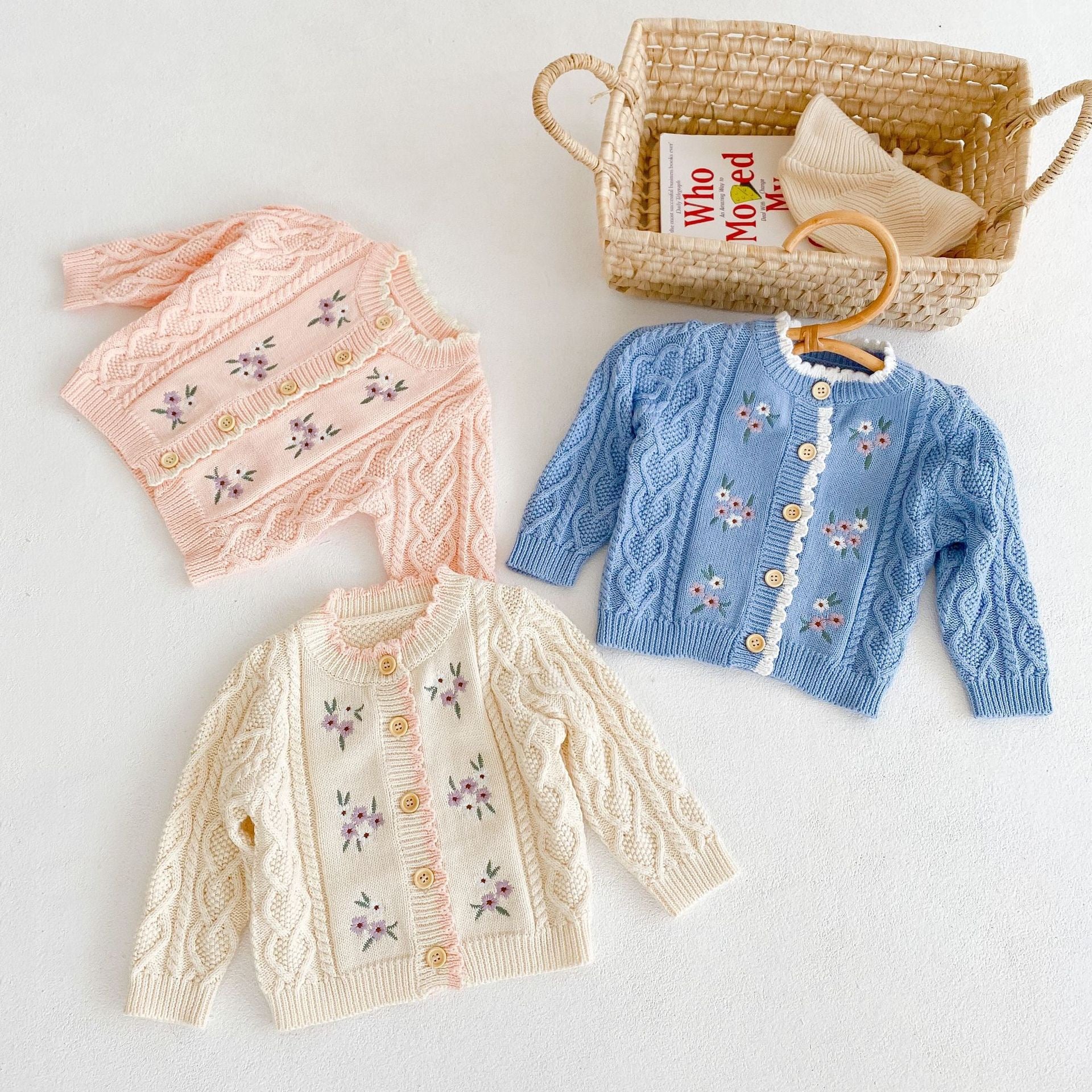 Children's Knitted Cardigan with Little Flowers