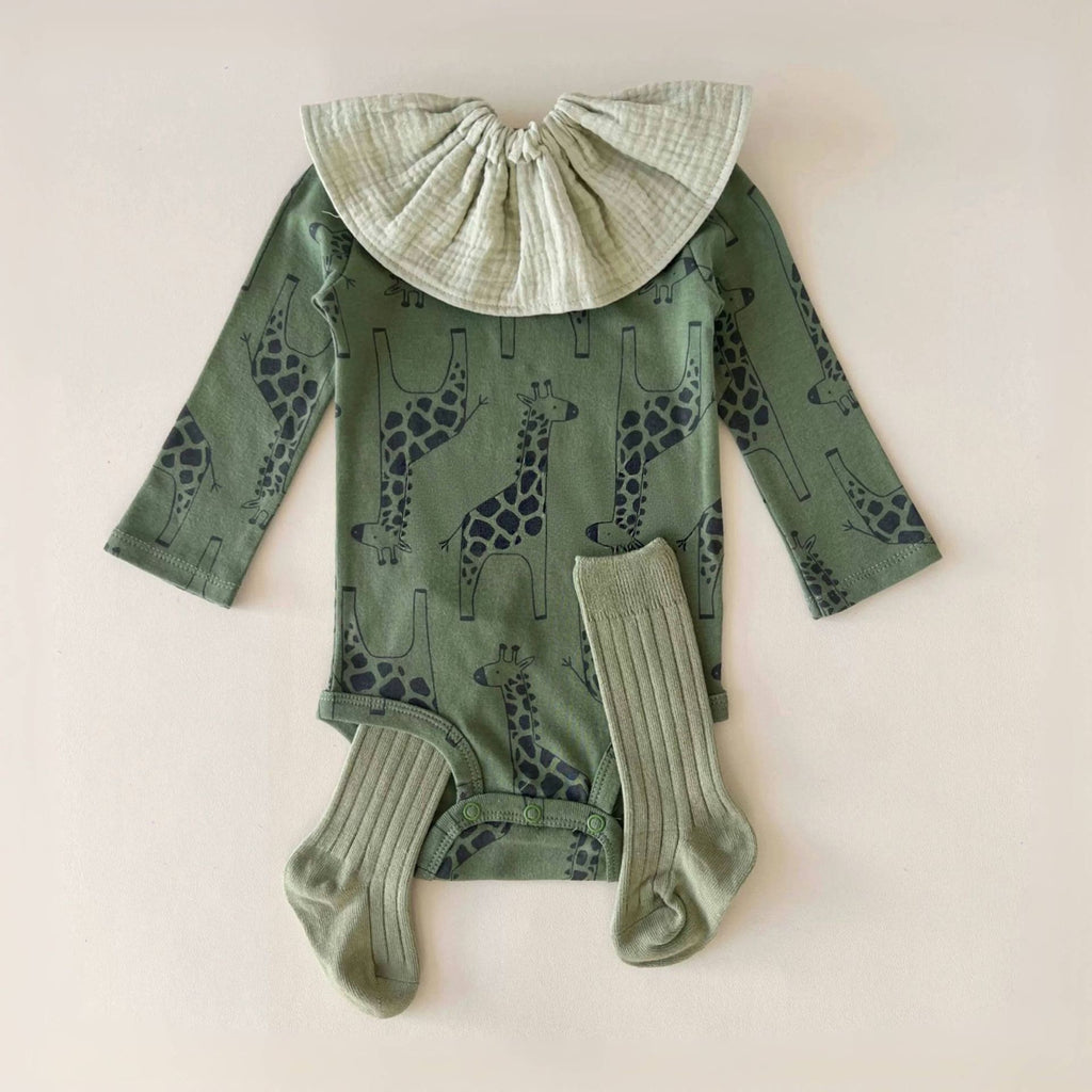 Baby Bodysuit, Green with Giraffes