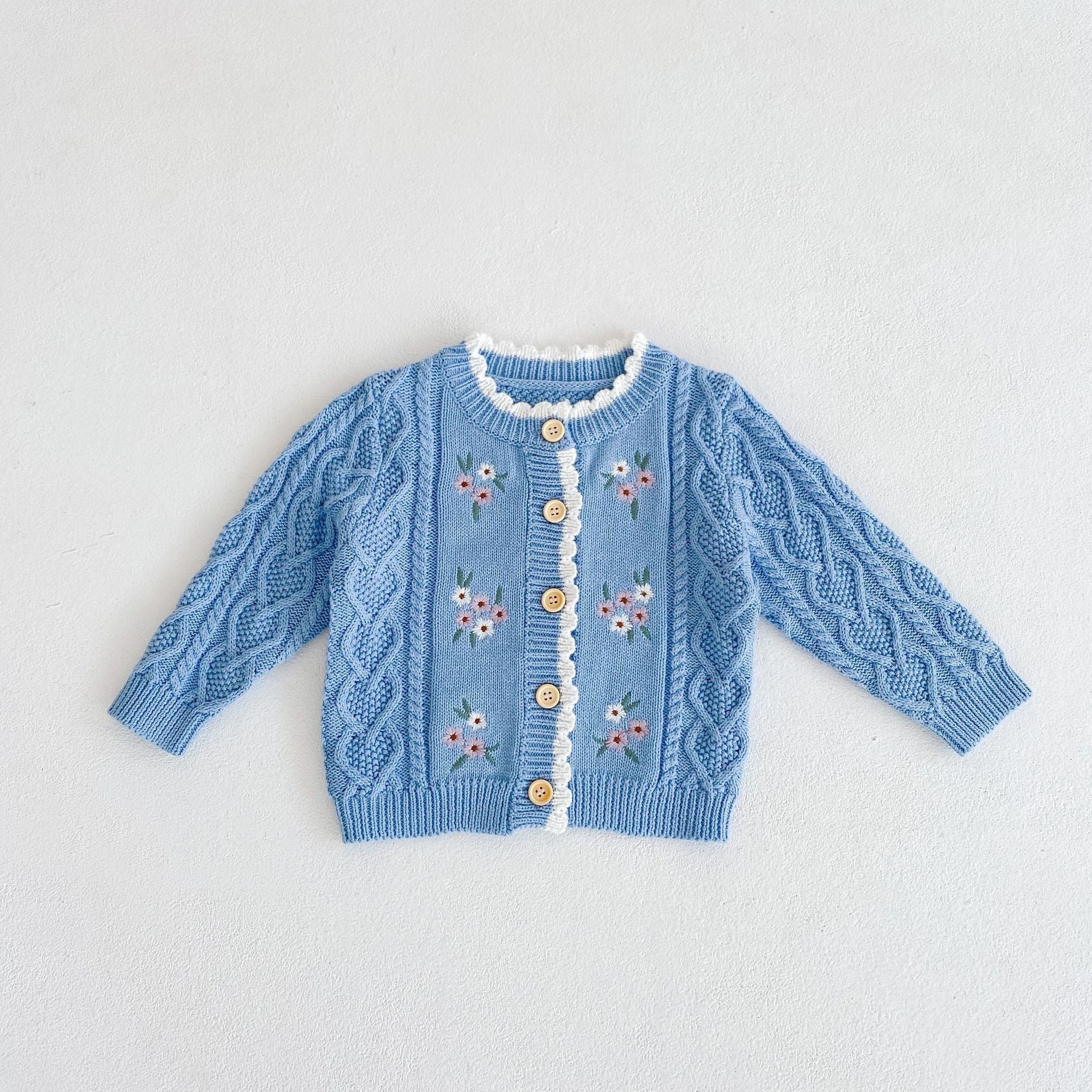 Children's Knitted Cardigan with Little Flowers