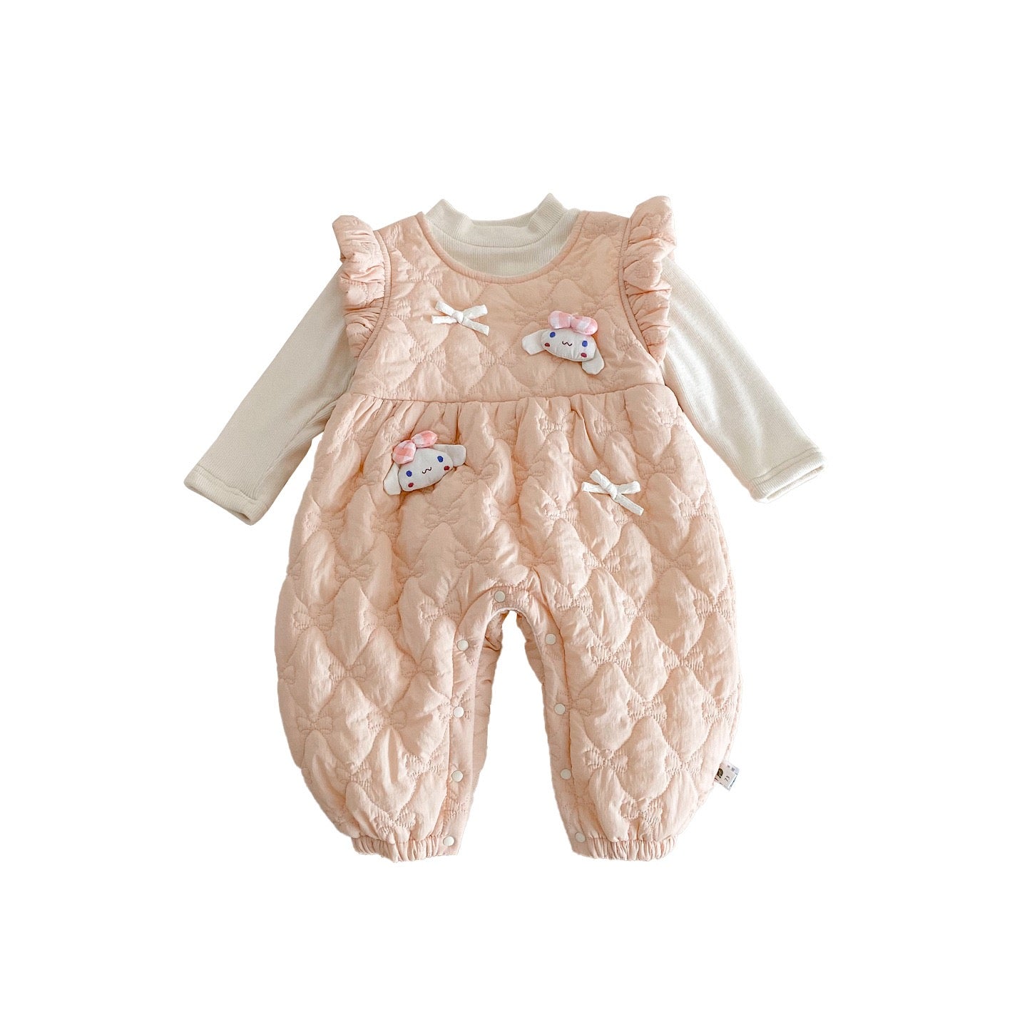 Children's Long-Sleeved Jumpsuit with Animal Print and Bows