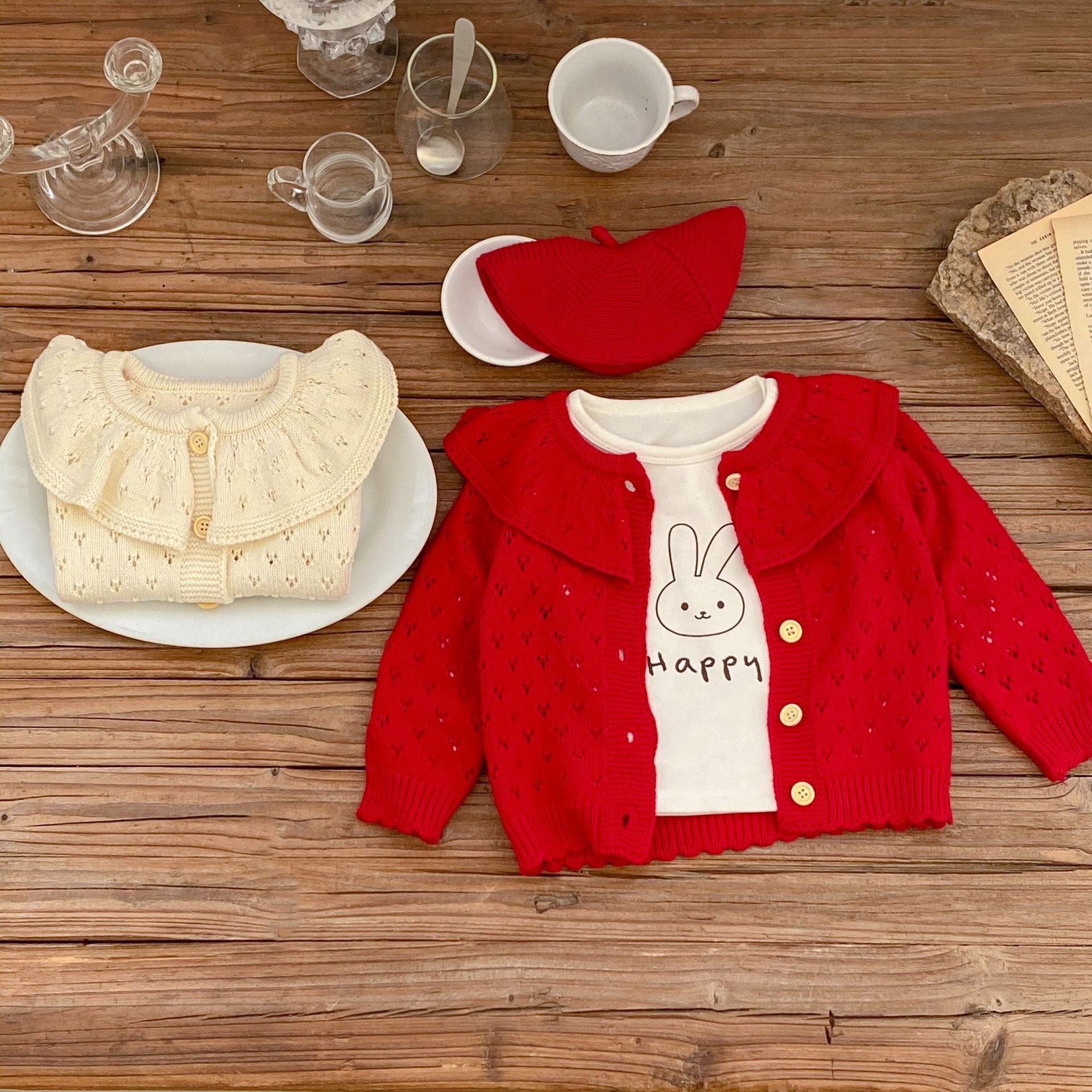 Baby Girls Retro Ruffle Collar Knitted Cardigan