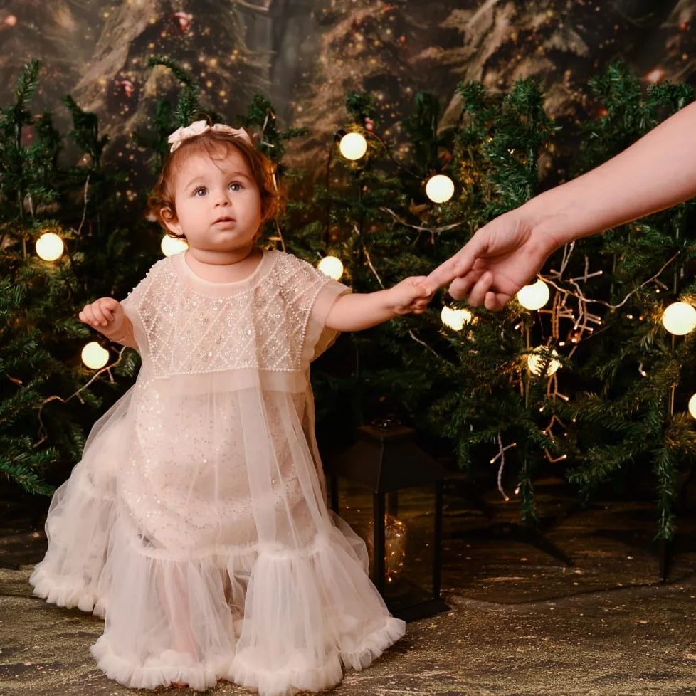 Vestito glitterato per bambine con ruches