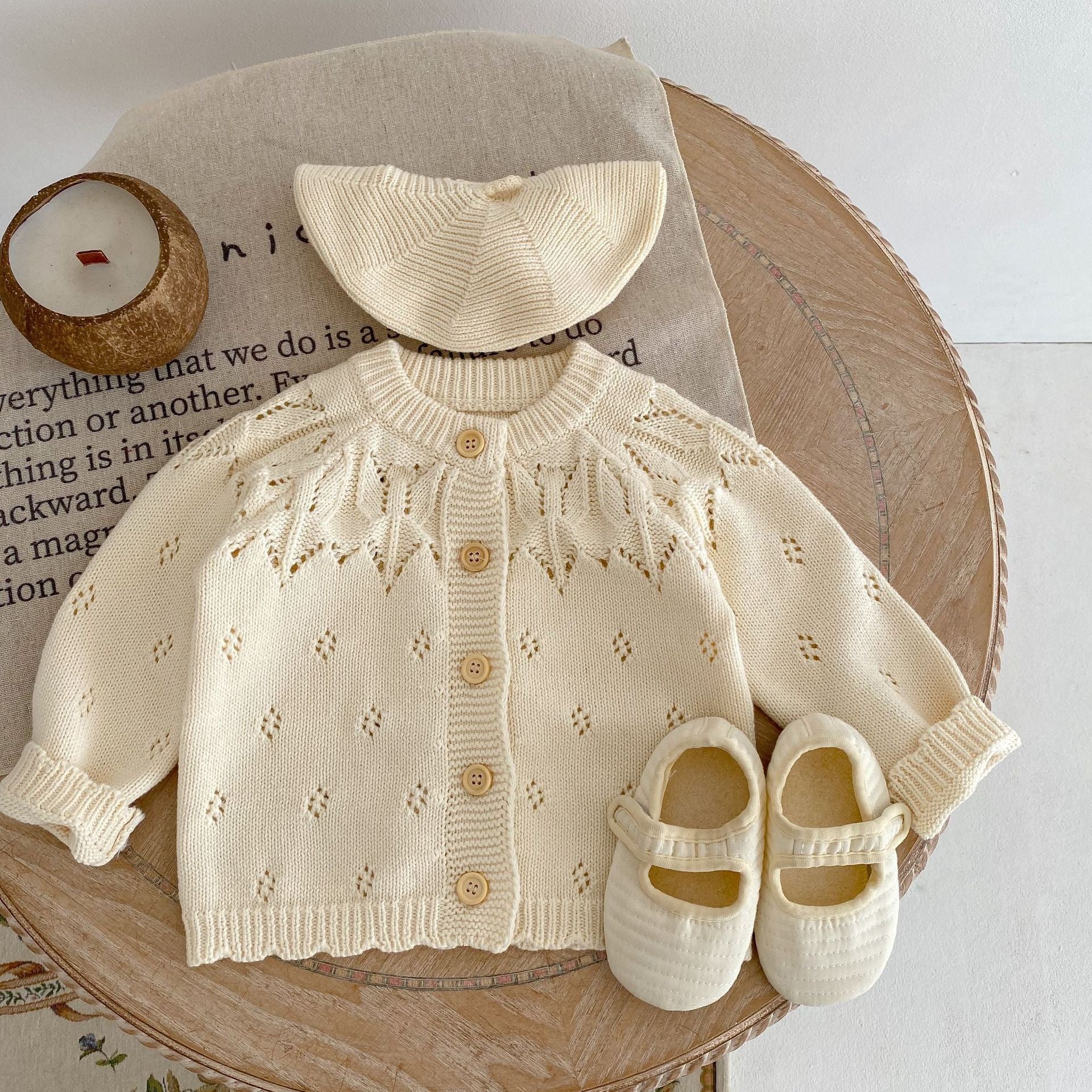 Baby Girls Jacquard Hollow Out Knit Cardigan