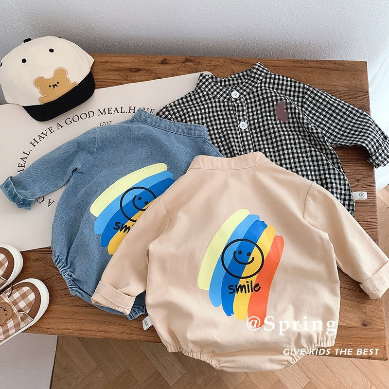 Baby Bodysuit with Colorful Buttons and Smile Design