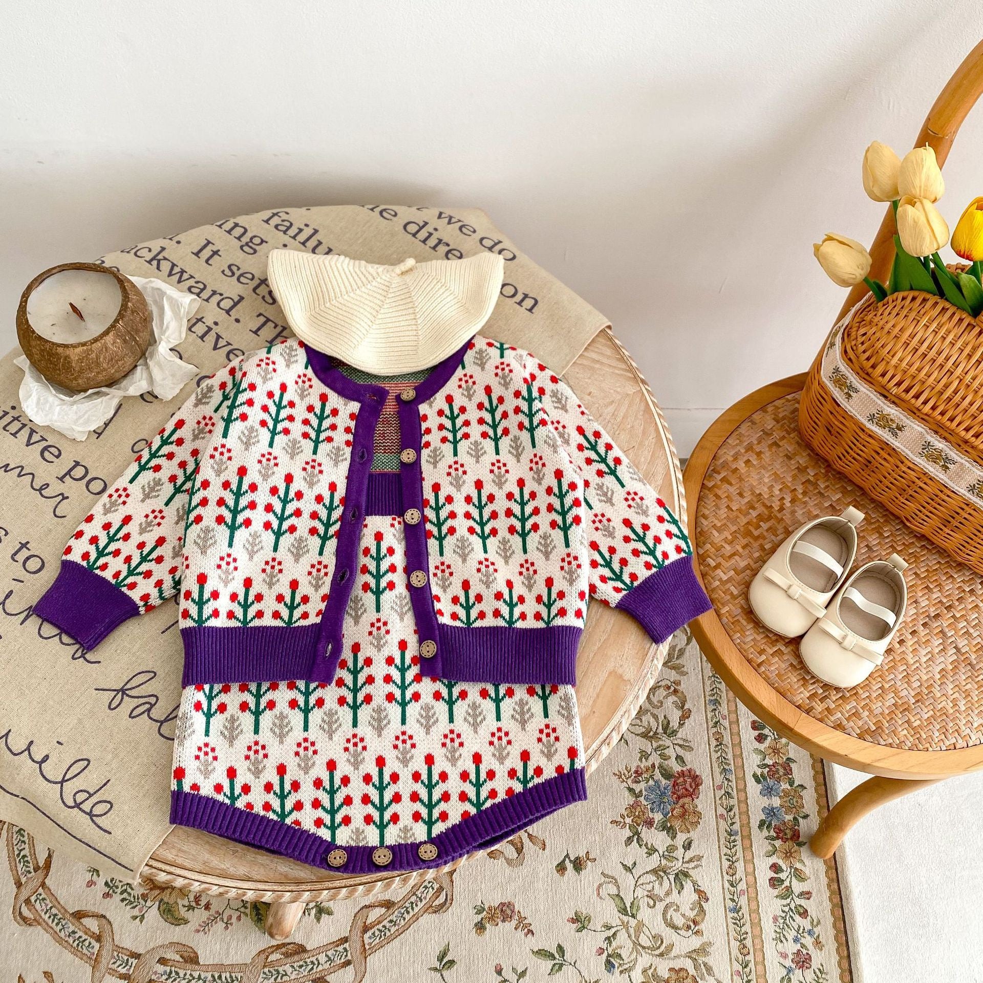 Children's Knitted Set with Little Flowers