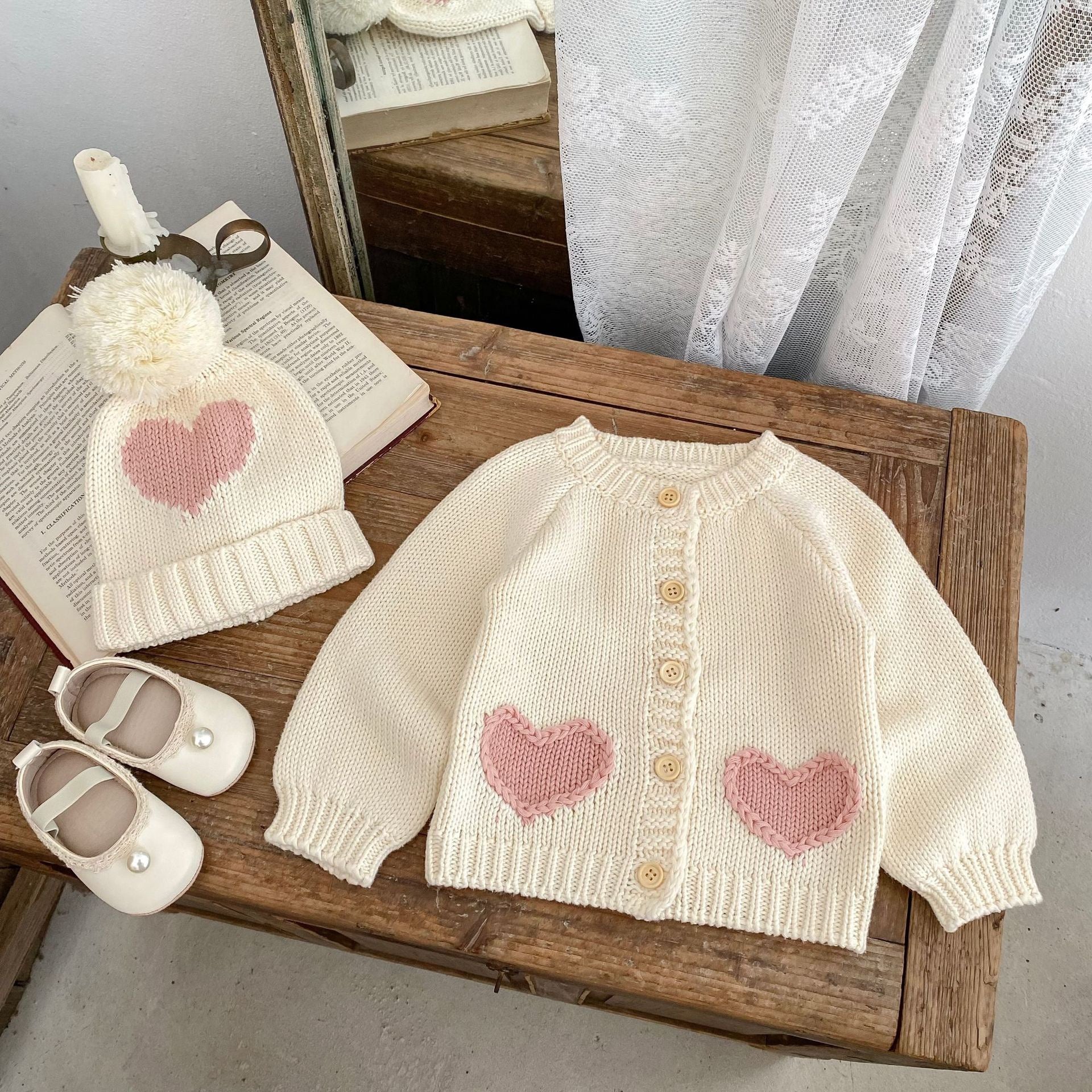 Children's Knitted Cardigan with Little Hearts