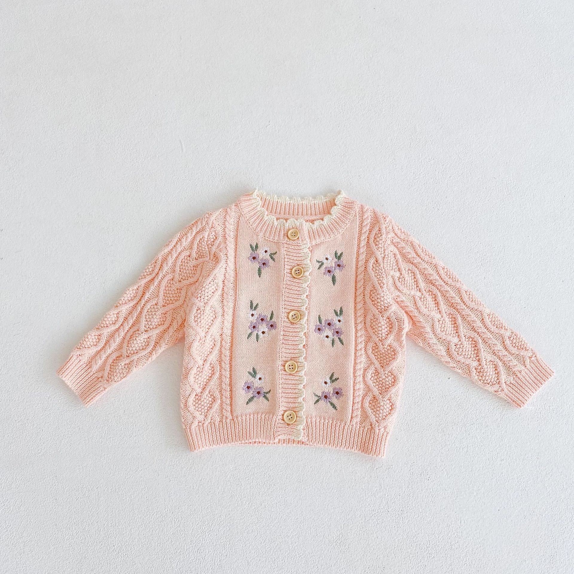 Children's Knitted Cardigan with Little Flowers